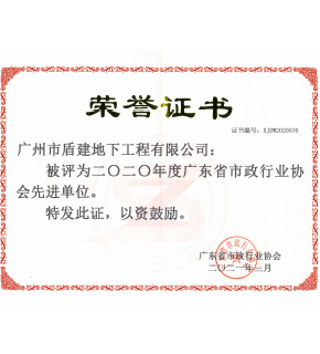 AG电竞旗舰厅官方网站公司“2020年度广东省市政行业协会先进单位”获荣誉证书